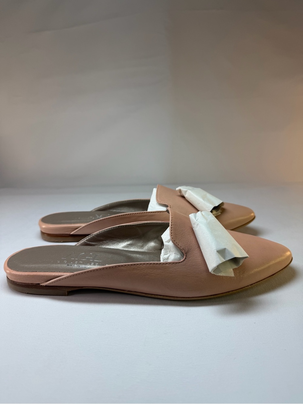AGL Attilio Giusti Leombruni Nude Pink Leather Mule Loafers Size 40